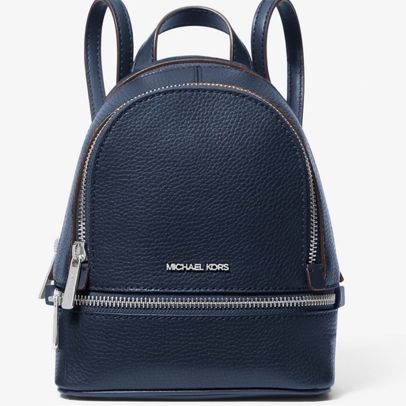 Michael Kors Rhea Extra-Small Printed Signature Logo Backpack Navy Blue - Picture 1 of 9